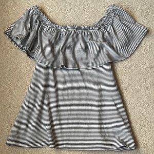 LIKE NEW Abercrombie & Fitch off the shoulder tee- navy blue & white striped, XS